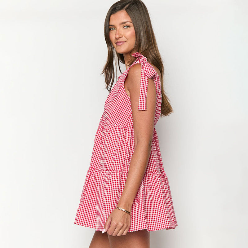Women's Casual Tie-back V-neck Short Dress