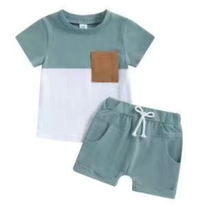 Solid Color Stitching Short Sleeve Suit