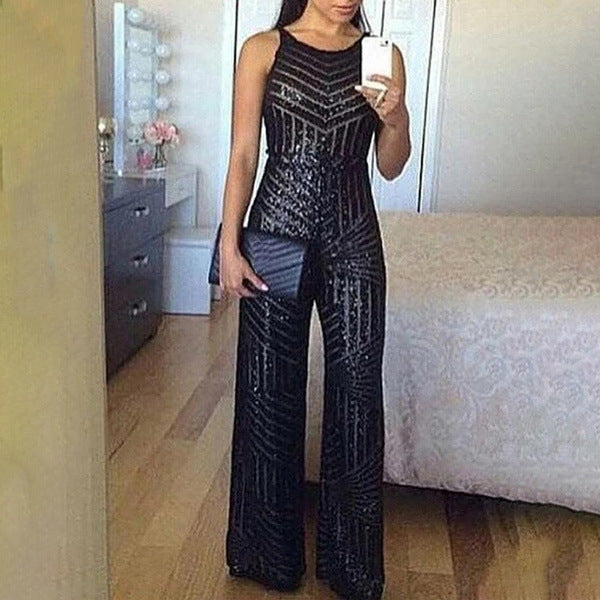 Noble Sequin Sequin Sleeveless Wide Leg Pants