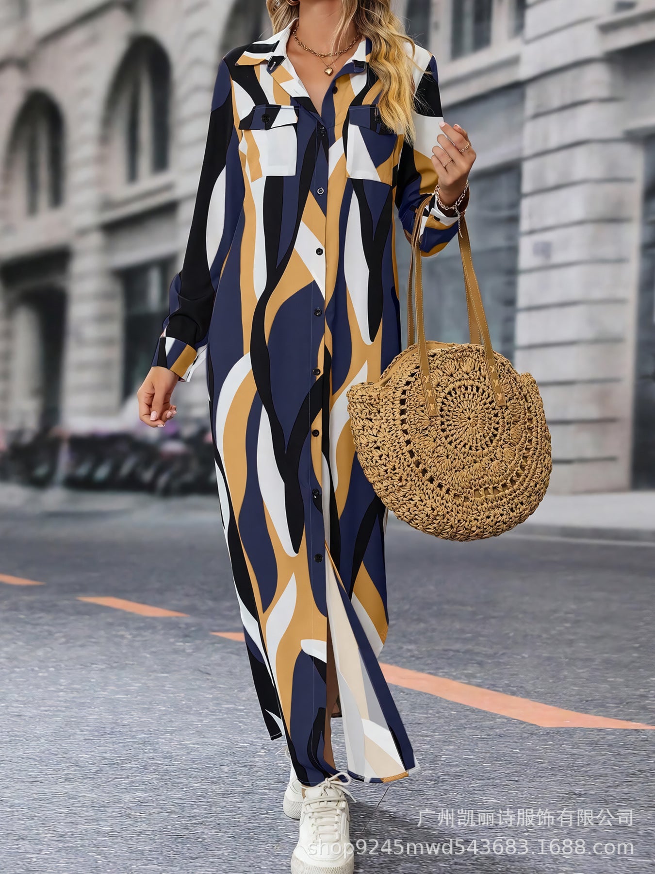 Fashion High Quality Women's Long-sleeved Blouse Dress