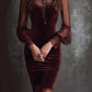 Sheer Sleeve Polyester Velvet Mini Skirt