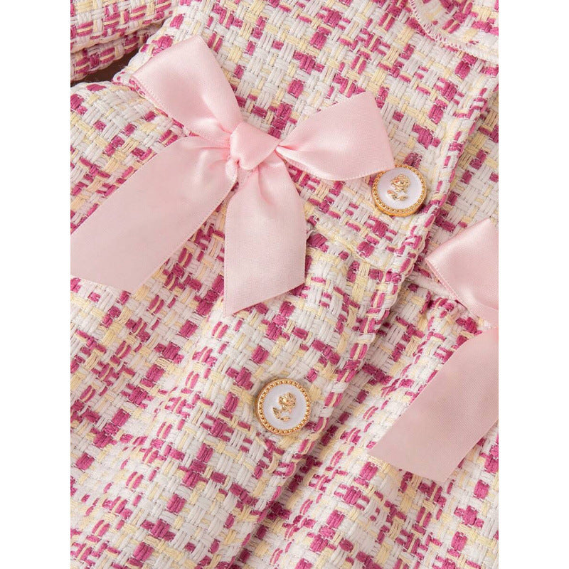 Children's Plaid Lace Collar Bow Dress