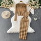 Elegant Striped Slip Dress And Knitted Cardigan Set