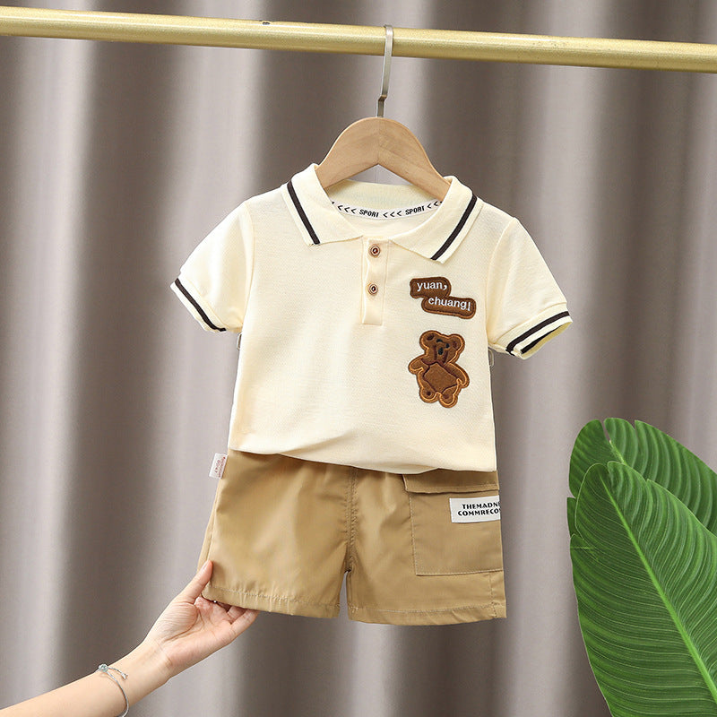 Ensemble deux pièces pour garçon, tenue d'été tendance, chemise à manches courtes, motif dessin animé