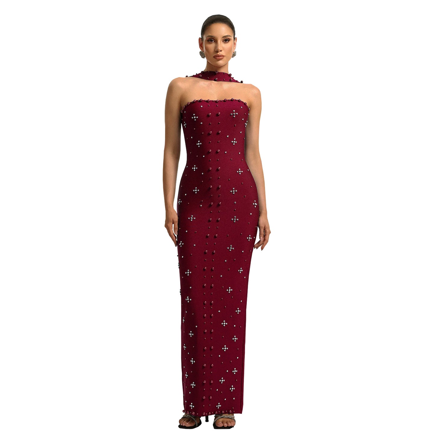 Elegant Beaded Bodycon Tube Dress For Women