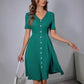 New V-neck Single-breasted Solid Color Dress