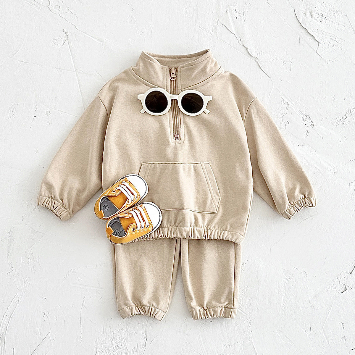 Zipper Stand Collar Long Sleeved Children's Hoodie Set
