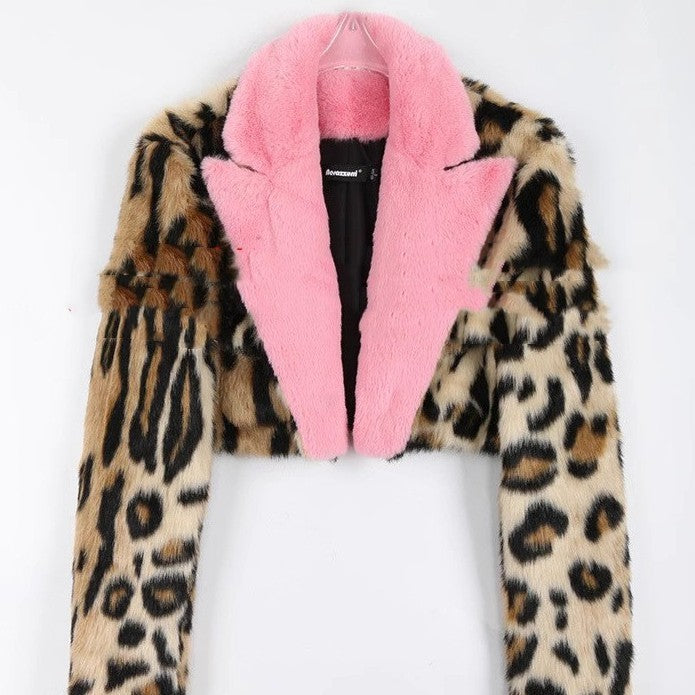 Manteau en fausse fourrure imprimé léopard pour femme, automne et hiver