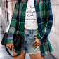 Women's Loose Printed Checks Long Sleeve Pocket Woolen Coat Cardigan Top