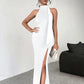 Backless Lace Up High Slit Sleeveless Dress