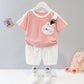 Ensemble deux pièces à manches courtes avec motif animal de dessin animé, style western pour enfants