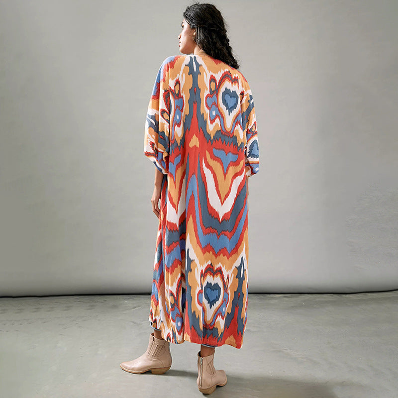 Mid Length Beach Blouse Printed Sun Protection Jacket