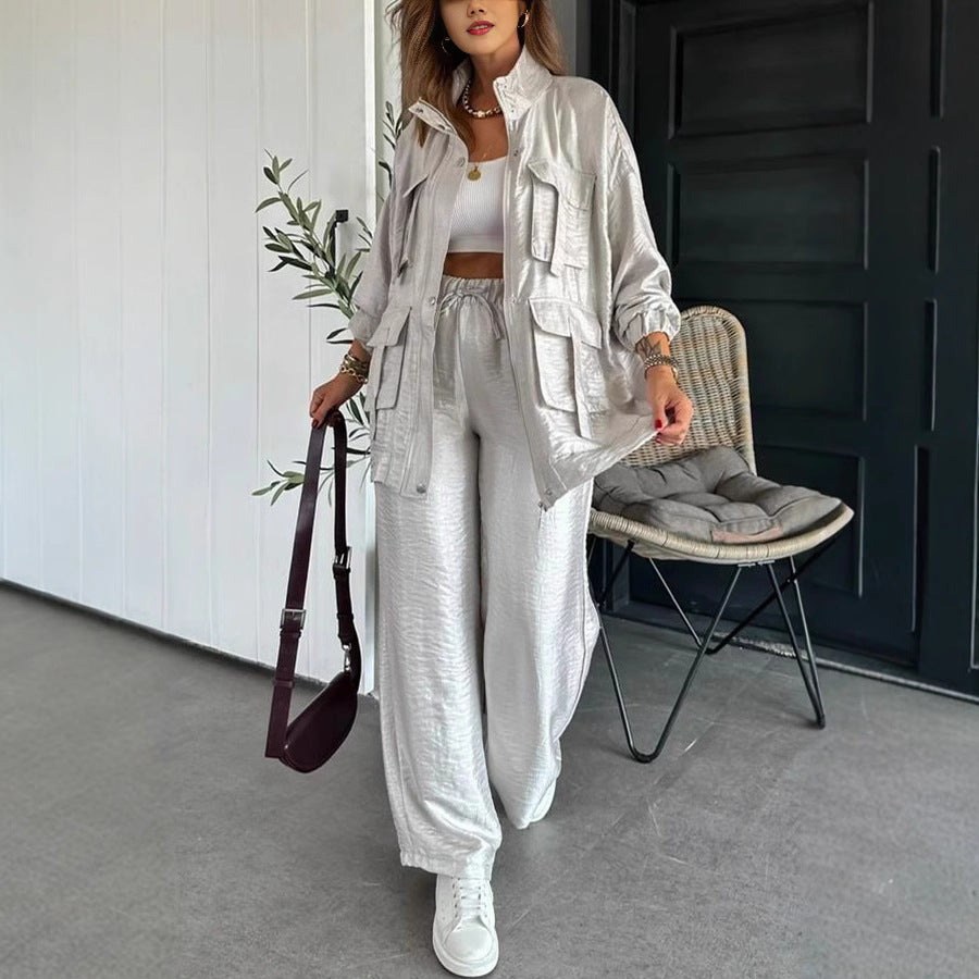 Women's Clothing Straight-leg Trousers Two-piece Set Solid Color Fashion