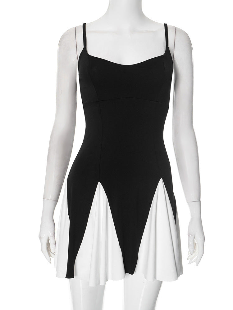 Sleeveless Single-shoulder Suspender Stitching Dress