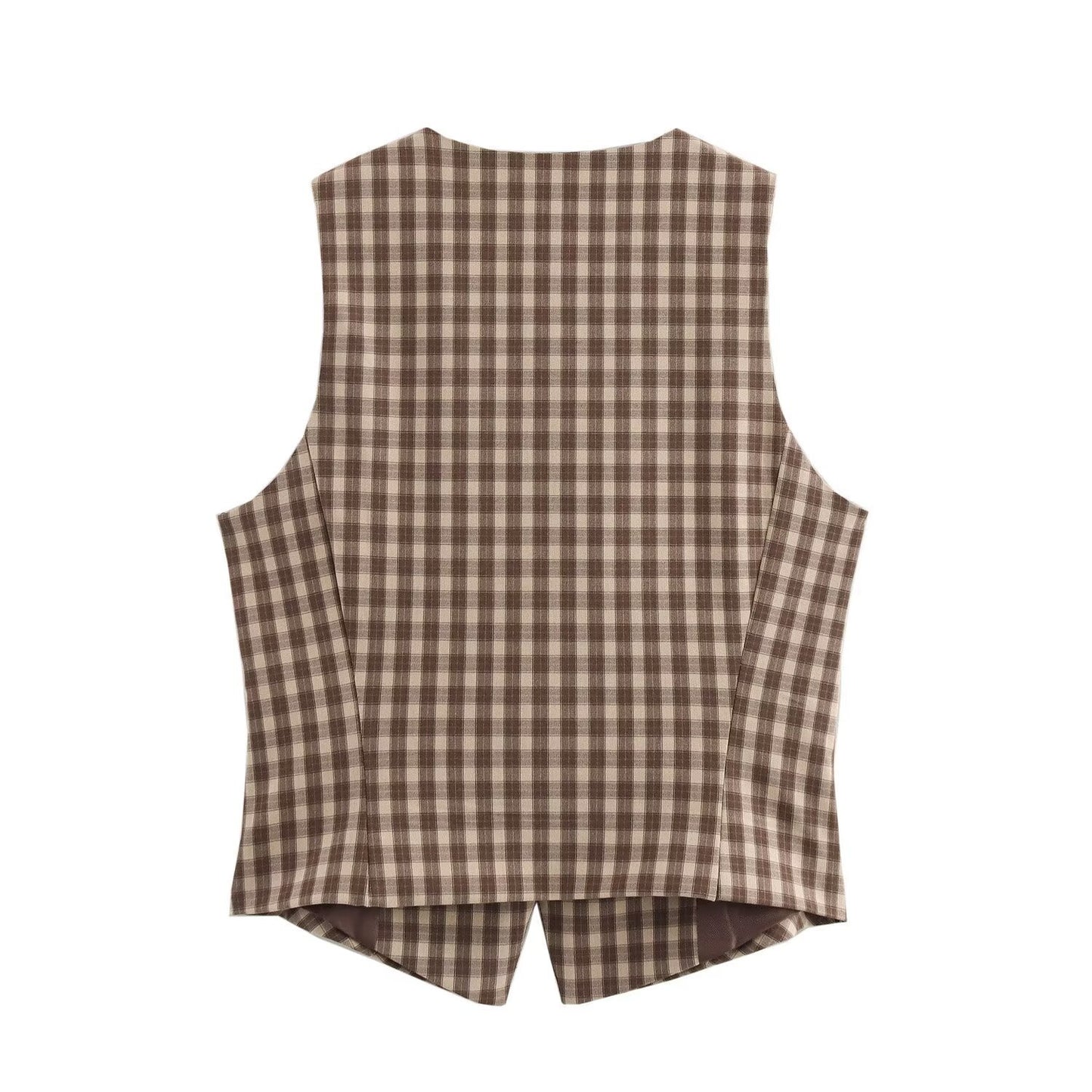 New Plaid Sleeveless Round Neck Slim Vest Top