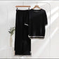 Color Contrast Split Short-sleeved Knitwear High-waisted Slimming Wide-leg Trousers Long Pants