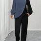 Round-neck Long-sleeve Soft Knit With Textured Color Blocks And Asymmetrical Design