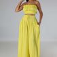 Summer Autumn Solid-Color Womens Casual Tube Top And High-Waist Drawstring Wide-Leg Pants