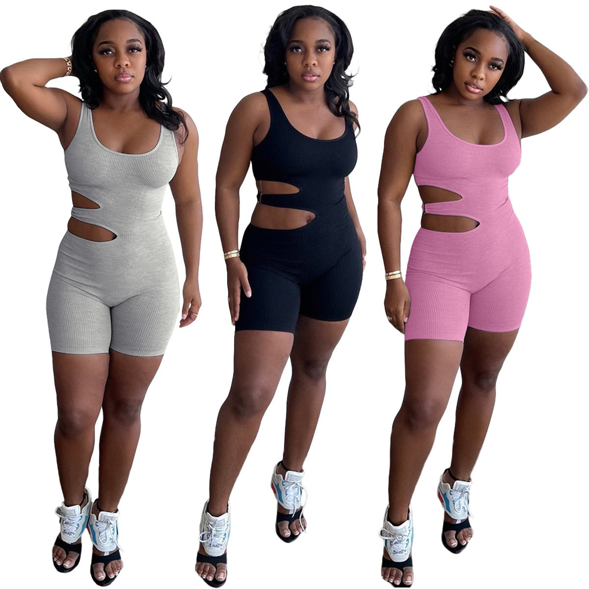 Combinaison moulante marron sans manches style streetwear d'été