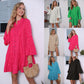 Printing Gilded Pleated Bell Sleeve Loose Dress