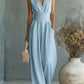 Womens Elegant Sleeveless Waist-Cinching V-Neck Sophisticated Jumpsuit