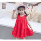 Robe d'été sans manches à col rond pour filles, couleur unie