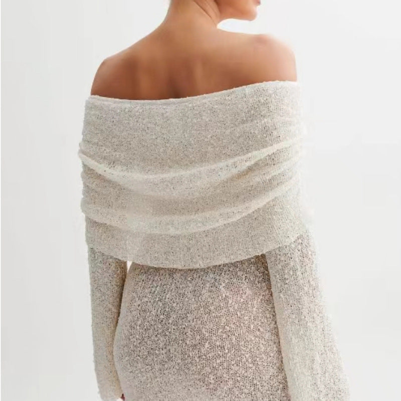 Robe courte à manches longues et épaules dénudées pour femme