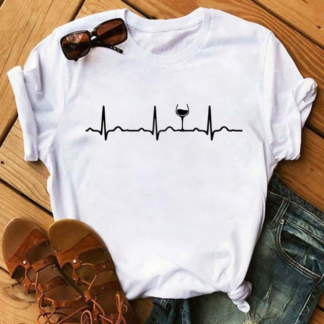 T-shirt Kawaii Verre à Vin Rose Gold