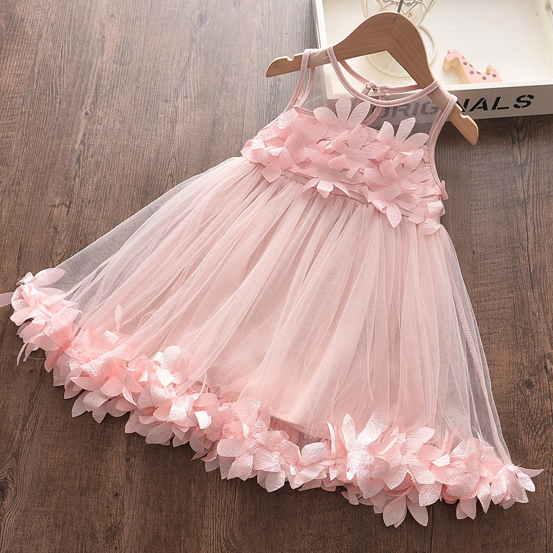 Children's Embroidered Floral Lace Mesh Dress