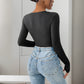 Long Sleeve Square-neck Contrast Color Knitted Jumpsuit