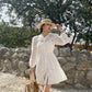 Robe blanche française à manches longues pour femme, style vacances