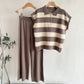 Half-Chain-Link Pattern Knitted Sleeveless Top And Wide-Leg Pants Set