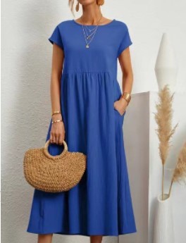 European And American Solid Color Sleeveless Loose Cotton Linen Pocket Dress