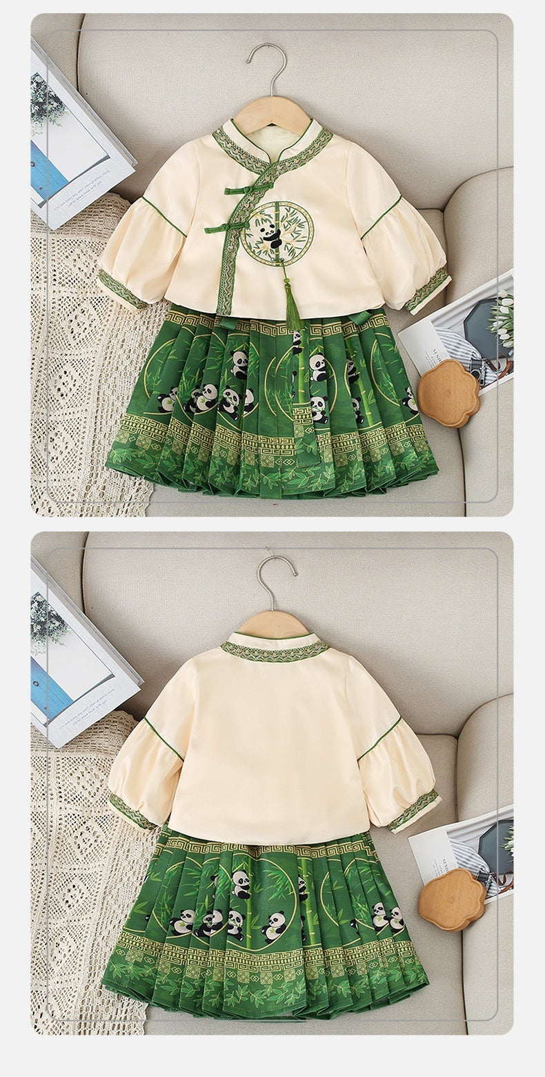 Robe pour fille, style national, ensemble deux pièces pour enfant, jupe à tête de cheval