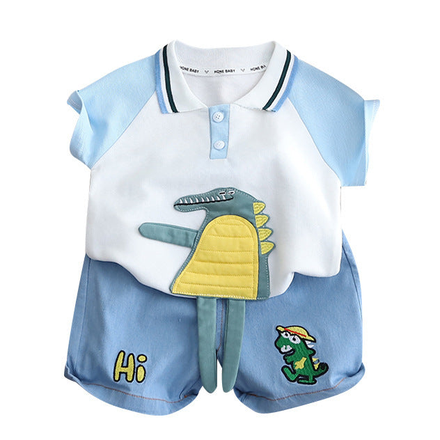 Costume polo en denim tendance pour enfants, motif dessin animé