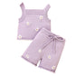 Ensemble pour fille avec gilet brodé à fleurs et nœud à faux cordon de serrage