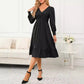 Wrap V-neck Long Sleeve Mid-length Dress