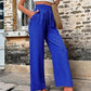 Pantalon décontracté avec poches et cordon élastique, taille haute, ample, pour femme