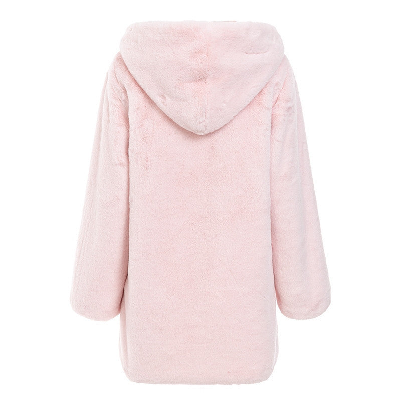 Faux Fur Plush Hooded Fur Coat Women's Fluffy Coat