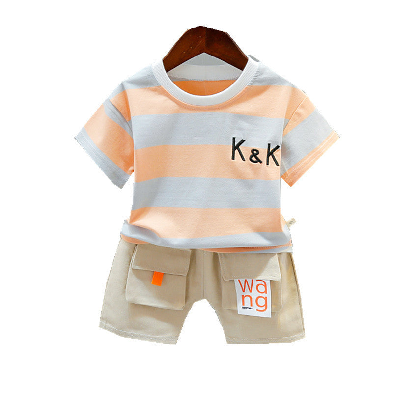 Boys' And Girls' KK Striped Short-sleeved Two-piece Children's Suit