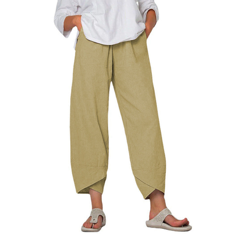 Solid Color Plus Size Women's Simple Loose Casual Cropped Pants
