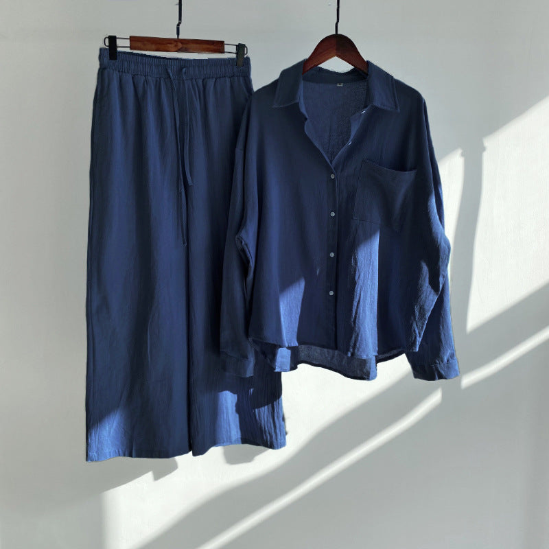 Cotton And Linen Shirt Outfit Waist Loose Trousers