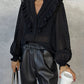 Ruffled Lantern Button Long Sleeve Shirt For Women