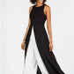 Women's Fashion Color Contrast Black Round Neck Sleeveless Jumpsuit