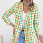 European And American Plaid Printed Long Sleeve Pocket Two Buttons Casual Suit Jacket