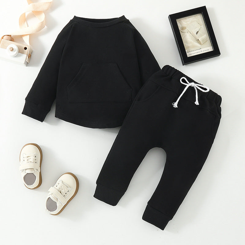Pull à manches longues et pantalon de couleur unie, vêtements deux pièces pour enfants