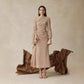 Gentle-style Pleated Long-sleeve Waist-cinching Off-shoulder Gown With Pleats In A Ladylike Aesthetic