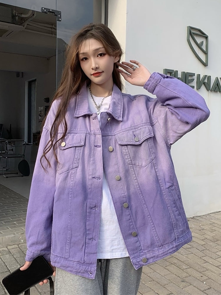 Gradient Color Women's New Tie-dye Loose Denim Jacket