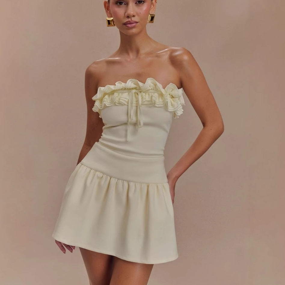 Summer Women's Ruffled Tube Top Short Skirt Suit