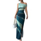 European And American Contrast Color Slim Fit Dress Slant Shoulder
